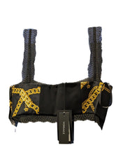 Load image into Gallery viewer, VERSACE Black Yellow Sleepwear Lingerie Chain Print Bra Lace UK 14 NEW RRP 680
