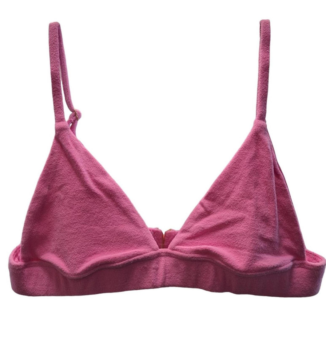 FRANKIES BIKINIS Enzo Terry Bikini Bottom High Leg Pink Size M NEW RRP90