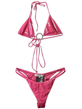 Load image into Gallery viewer, ALESSANDRA RICH Laminate Triangle Bikini Set Tie Front Pink UK12 NEW RRP 380
