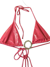 Load image into Gallery viewer, ALESSANDRA RICH Laminate Triangle Bikini Set Tie Front Pink UK12 NEW RRP 380
