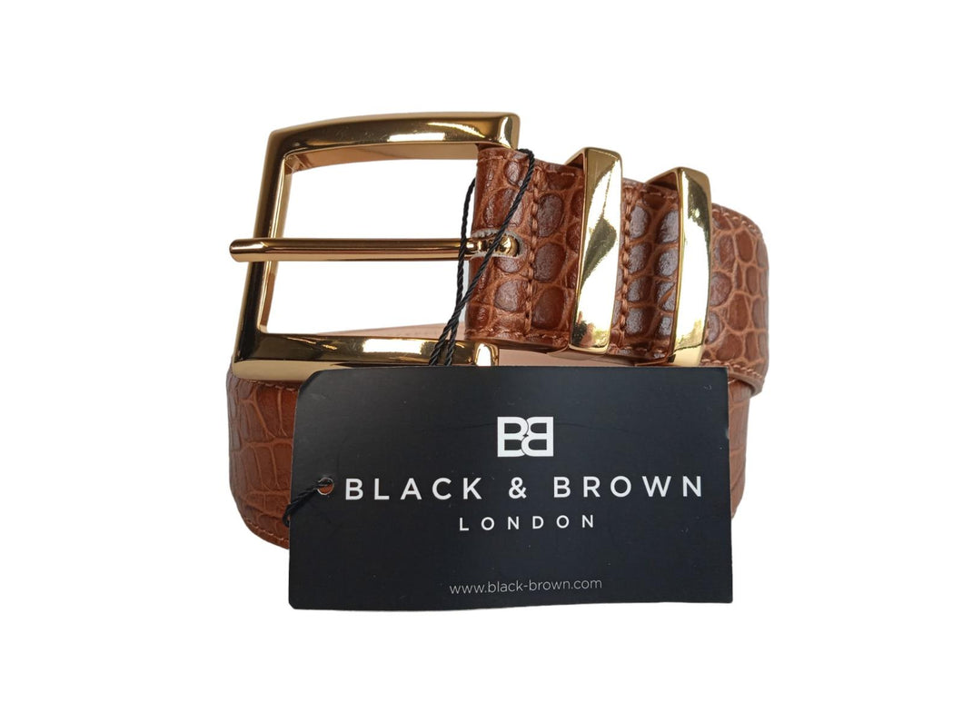BLACK & BROWN Ladies Brown Leather Croc Print Ida Waist Belt Size 85 RRP120 NEW