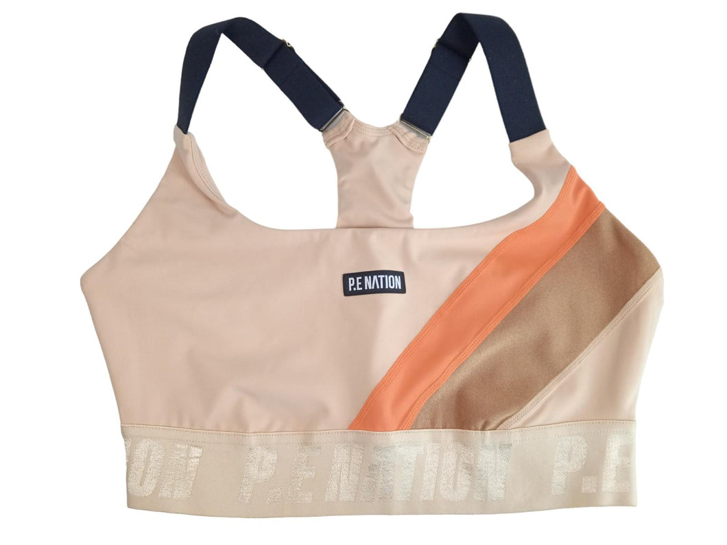P.E NATION Ladies Beige & Orange Scoop Neck Comeback Sports Bra Size M RRP80 NEW