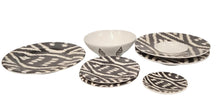 Load image into Gallery viewer, LES OTTOMANS 7-Piece Plate Saucer &amp; Bowl Set Black &amp; White Ikat Ceramic NEW
