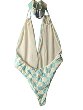 Load image into Gallery viewer, ALESSANDRA RICH Blue Swimsuit Costume Deep V Neck Tie Aqua UK16 NEW RRP 435
