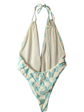 Load image into Gallery viewer, ALESSANDRA RICH Blue Swimsuit Costume Deep V Neck Tie Aqua UK16 NEW RRP 435

