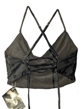 Load image into Gallery viewer, MISBHV Black Camisoles Velour Monogram Logo Strappy Ruched Size S NEW RRP 160
