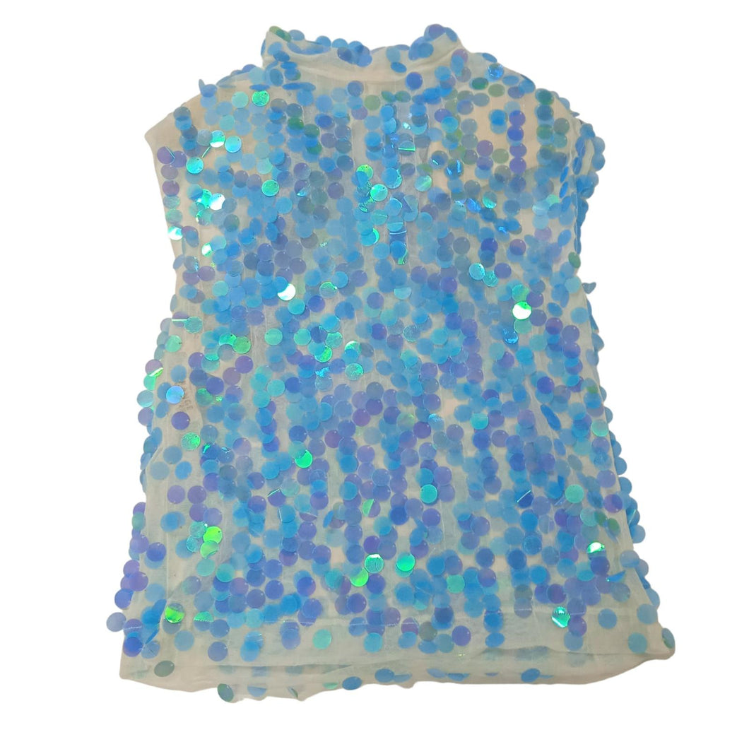 ORANGE CULTURE Ikay Top Blue Sequin Shoulder Pad Ladies Size S NEW RRP 160