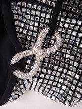 Load image into Gallery viewer, MACH &amp; MACH Crystal Mesh Crop Top w Bow Square Neck Silver FR36 UK8 NEW RRP685
