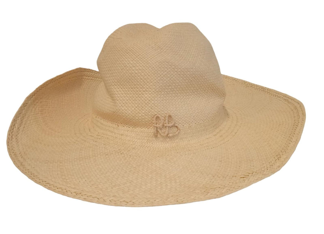 RUSLAN BAGINSKIY Ladies Beige Straw Embellished Cowboy Hat Size L NEW RRP480
