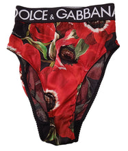 Load image into Gallery viewer, DOLCE &amp; GABBANA Floral Briefs Silk Logo Band High Waist Red/Black XS NEW RRP330
