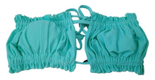 Load image into Gallery viewer, JIREH Bikini Top Pleated Ruched Bandeau Bra Light Padded Mint Green S NEW
