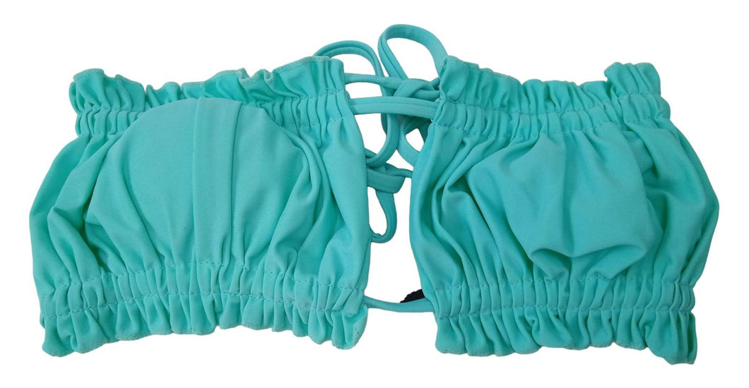 JIREH Bikini Top Pleated Ruched Bandeau Bra Light Padded Mint Green S NEW