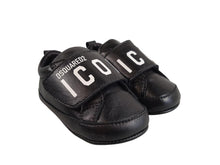 Load image into Gallery viewer, DSQUARED2 Boys Black Leather Icon Crib Shoes Size 6 Months RRP160 NEW
