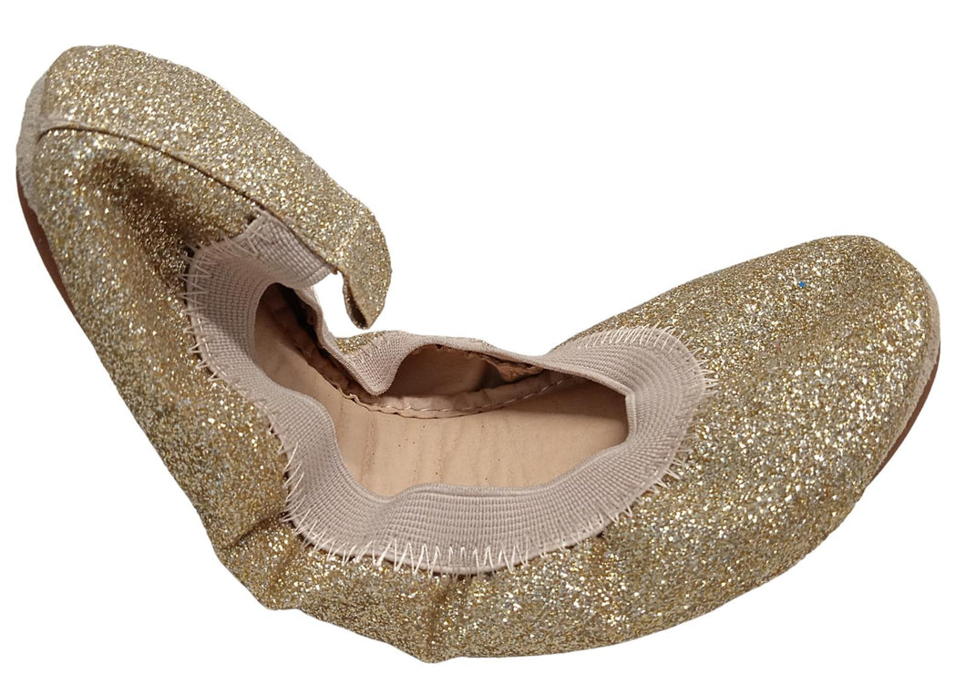 YOSI SAMRA Girls Sammie Gold Glitter Ballet Flats 3 Years Approx. UK8 NEW RRP58