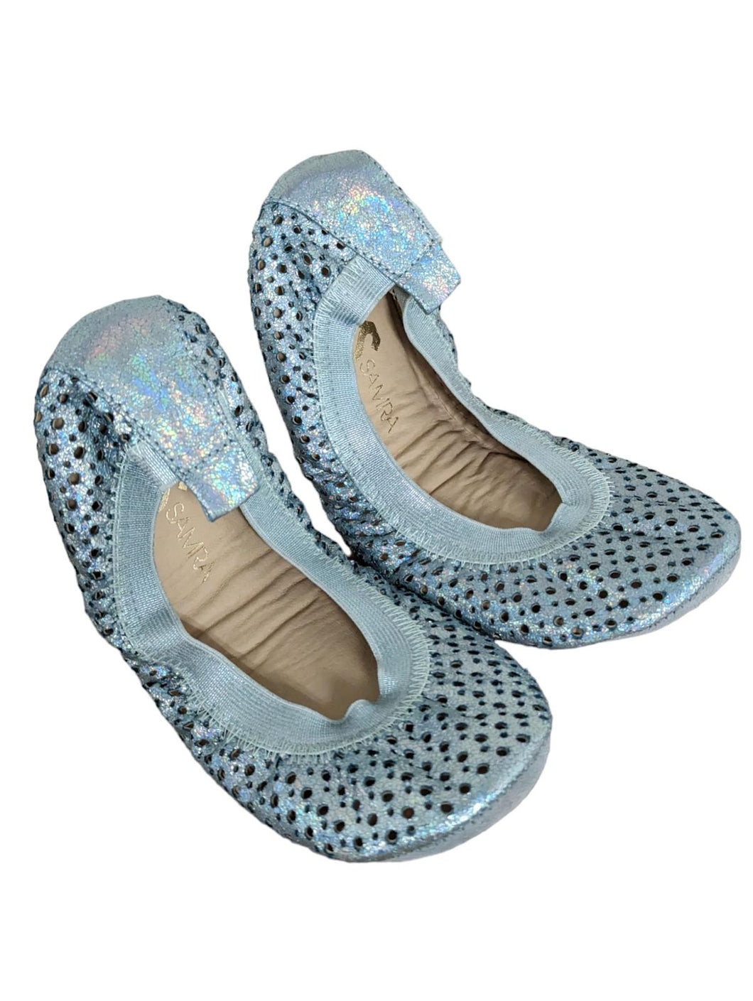 YOSI SAMRA Ballerinas Metallic Blue Casual Folding Shoes Size UK 3.5 NEW RRP 66