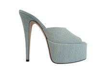 Load image into Gallery viewer, PARIS TEXAS Light Blue Denim Marina Mule Shoes Size EU40.5 UK7.5 RRP475 NEW
