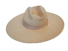Load image into Gallery viewer, GIGI BURRIS Jeanne Fedora Hat Woven Straw Sateen Ladies Sand OS NEW RRP365
