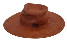 Load image into Gallery viewer, RUSLAN BAGINSKIY Monogram Embellished Fedora Hat Straw Red Brown S NEW RRP245

