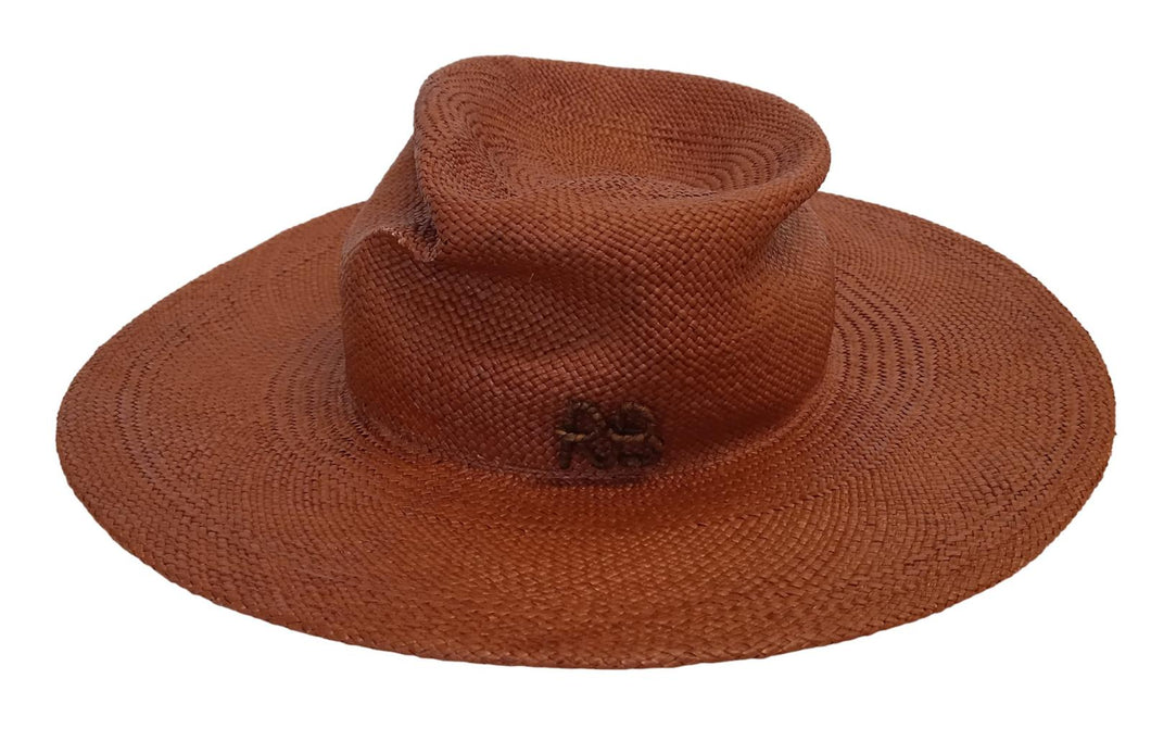 RUSLAN BAGINSKIY Monogram Embellished Fedora Hat Straw Red Brown S NEW RRP245