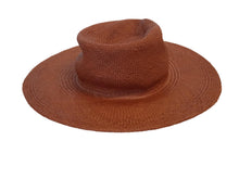 Load image into Gallery viewer, RUSLAN BAGINSKIY Monogram Embellished Fedora Hat Straw Red Brown S NEW RRP245
