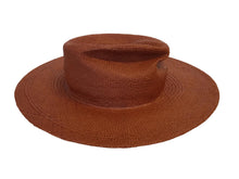 Load image into Gallery viewer, RUSLAN BAGINSKIY Monogram Embellished Fedora Hat Straw Red Brown S NEW RRP245
