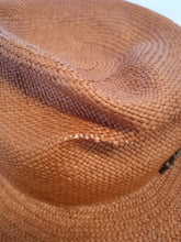 Load image into Gallery viewer, RUSLAN BAGINSKIY Monogram Embellished Fedora Hat Straw Red Brown S NEW RRP245
