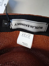 Load image into Gallery viewer, RUSLAN BAGINSKIY Monogram Embellished Fedora Hat Straw Red Brown S NEW RRP245

