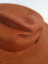 Load image into Gallery viewer, RUSLAN BAGINSKIY Monogram Embellished Fedora Hat Straw Red Brown S NEW RRP245
