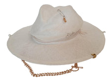Load image into Gallery viewer, RUSLAN BAGINSKIY Chain Strap Fedora Hat Straw Ladies Neutral White M NEW RRP340
