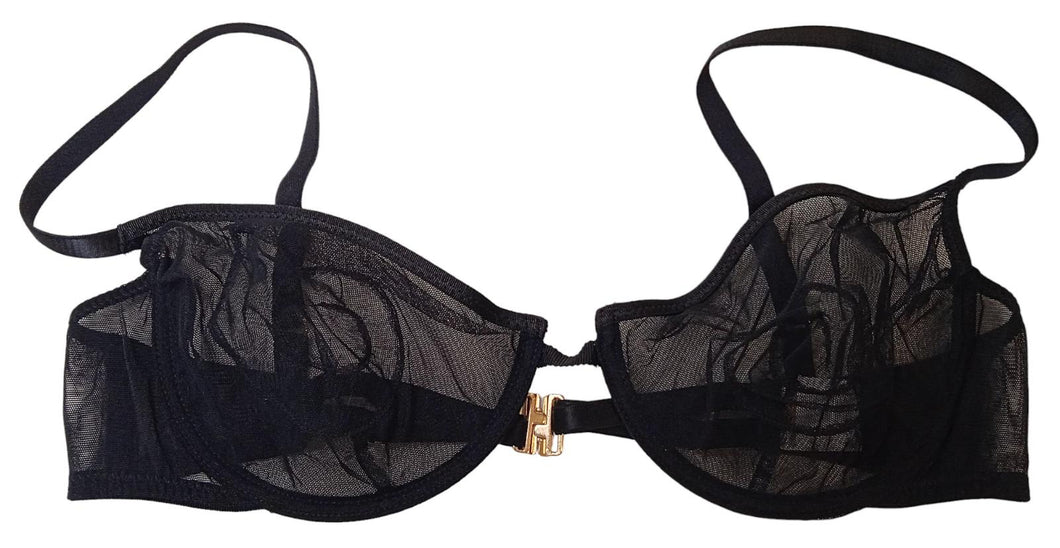 ISOSCELES Spiro Bra Sheer Balconette Mesh Under Wire Spiral Black L NEW RRP220