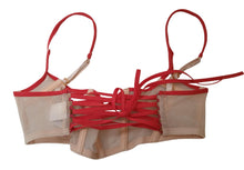 Load image into Gallery viewer, ISOSCELES Wavy Corset Bra Mesh 6 Panels Lace Up Biscuit/Red XS/S NEW RRP235
