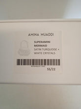 Load image into Gallery viewer, AMINA MUADDI Superamini Mermaid Bag Satin Crystal Turquoise Blue OS NEW RRP590
