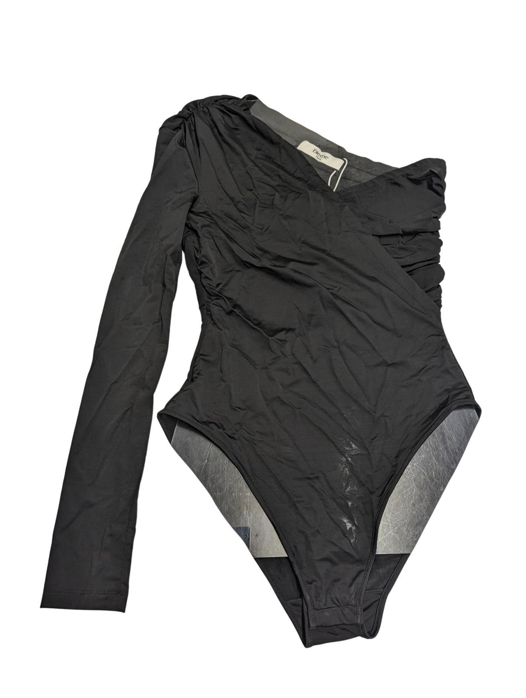ELLEME Ladies Femme Oneshoulder Long Sleeve Drape Bodysuit Black L NEW RRP 230