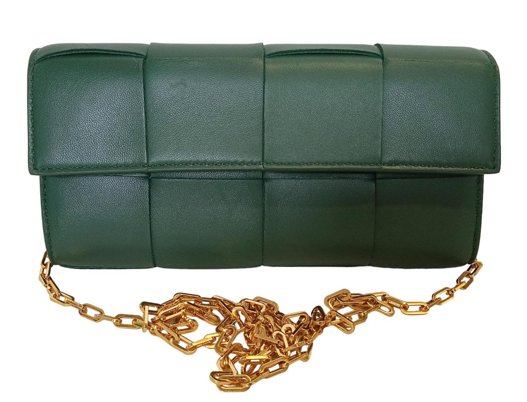 BOTTEGA VENETA Cassette Bag Leather Chain Raintree Green/Gold OS NEW RRP1545