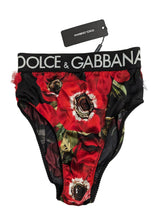 Load image into Gallery viewer, DOLCE &amp; GABBANA High Waisted Brief Floral Print Logo Banded Red S NEW RRP 235
