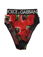 Load image into Gallery viewer, DOLCE &amp; GABBANA Floral High-Waist Briefs Black &amp; Red Silk Blend XS RRP235 NEW
