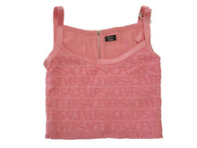 Load image into Gallery viewer, VERSACE Pink Dua Lipa Logo Jacquard Safety Pin Crop Top IT38 UK6 RRP890 NEW
