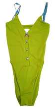 Load image into Gallery viewer, POSTER GIRL Swimsuit Cut Out Front Heart Crystals Green/Blue XS NEW RRP260
