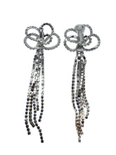 Load image into Gallery viewer, KENNETH JAY LANE Crystal Bow Drop Earrings Clip On Knotted Silver OS NEW RRP65
