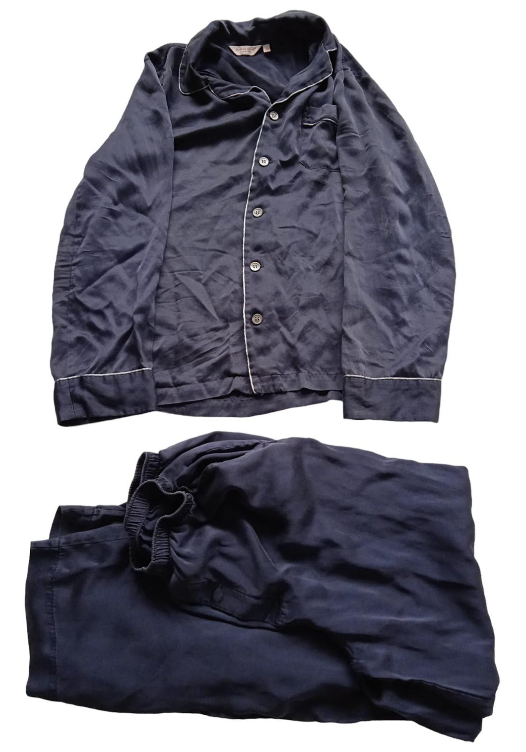 DEREK ROSE Bailey Pyjama Set Silk Long Sleeve Men's Navy Blue S/UK38 RRP560