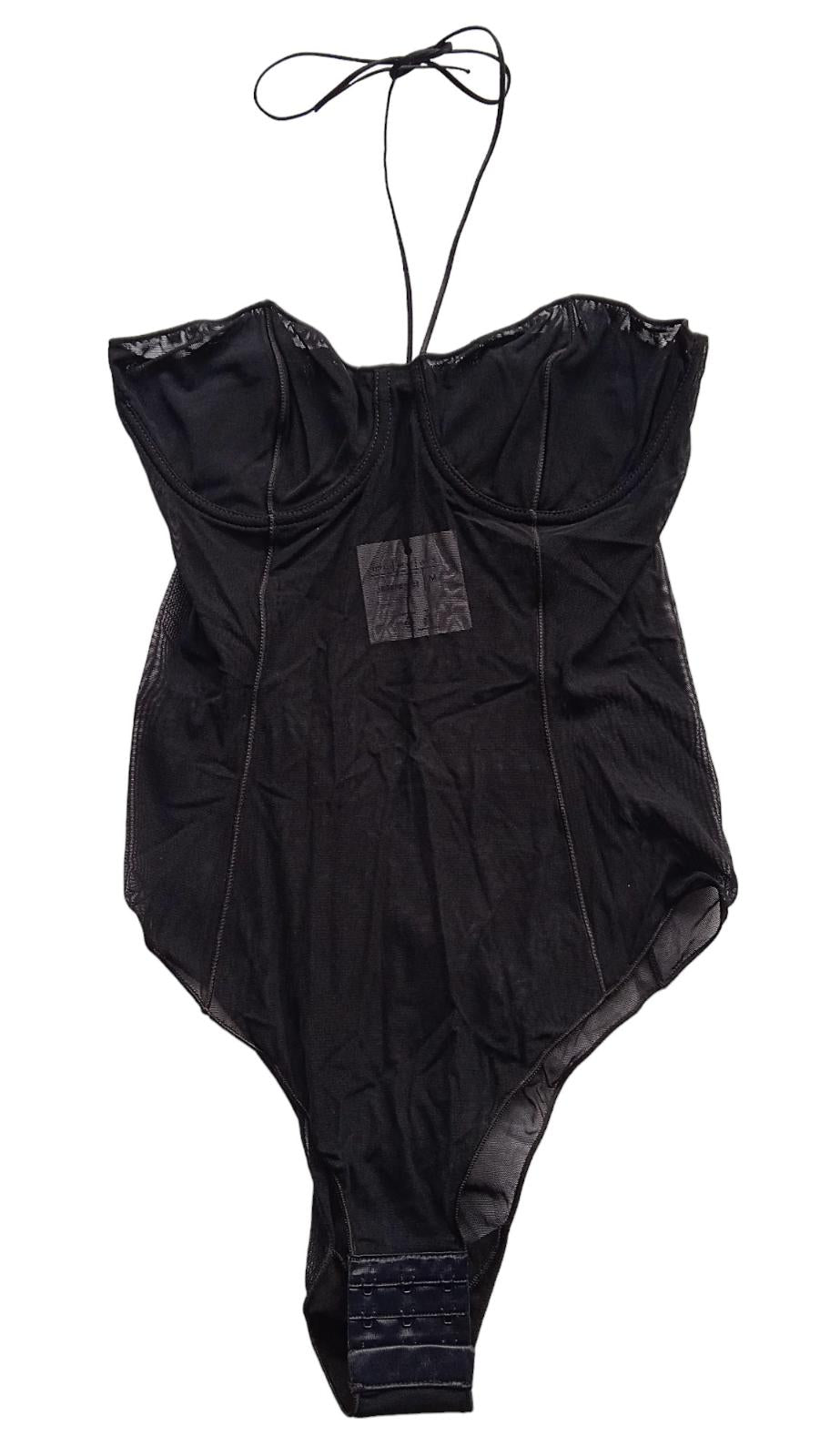 OSEREE Halter Neck Mesh Bodysuit Sheer Underwired Self Tie Black M NEW RRP210