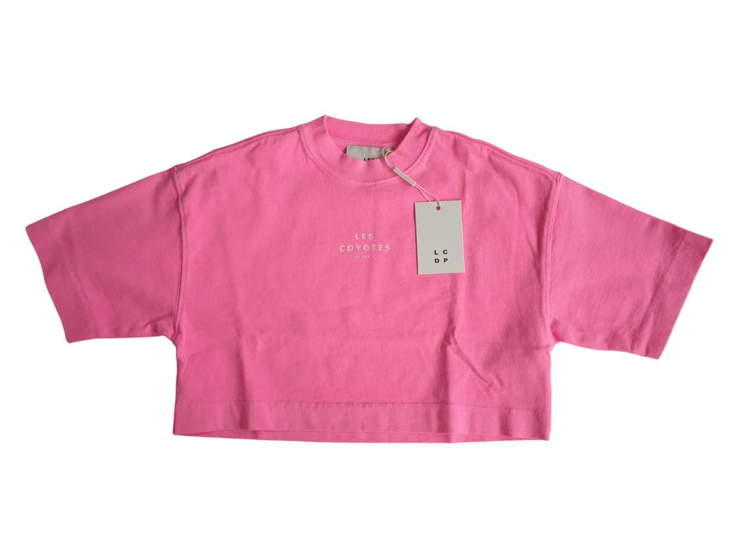 LES COYOTES DE PARIS Pink Annabel Logo Print Cropped T-Shirt 8 Yrs RRP50 NEW