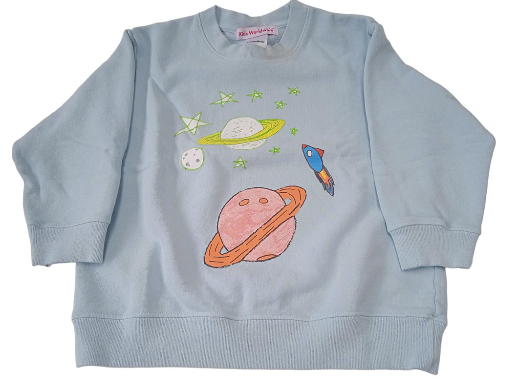 KIDS WORLDWIDE All Over Space Sweatshirt Cotton Light Blue 6 Years NEW RRP110
