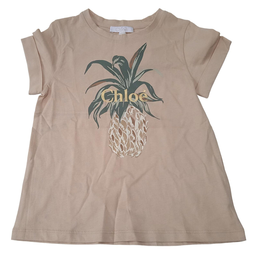 CHLOE KIDS Pineapple T-Shirt Logo Cotton Stone Beige Multi 5 Years NEW RRP70