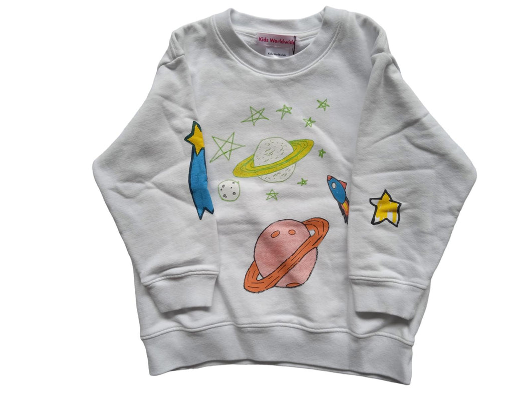KIDS WORLDWIDE Boys White All Over Space Crewneck Jumper Size 6 Yrs RRP110 NEW