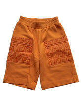 Load image into Gallery viewer, FENDI KIDS Boys Orange Cotton FF Print Long Bermuda Shorts Size 8 Yrs RRP275 NEW
