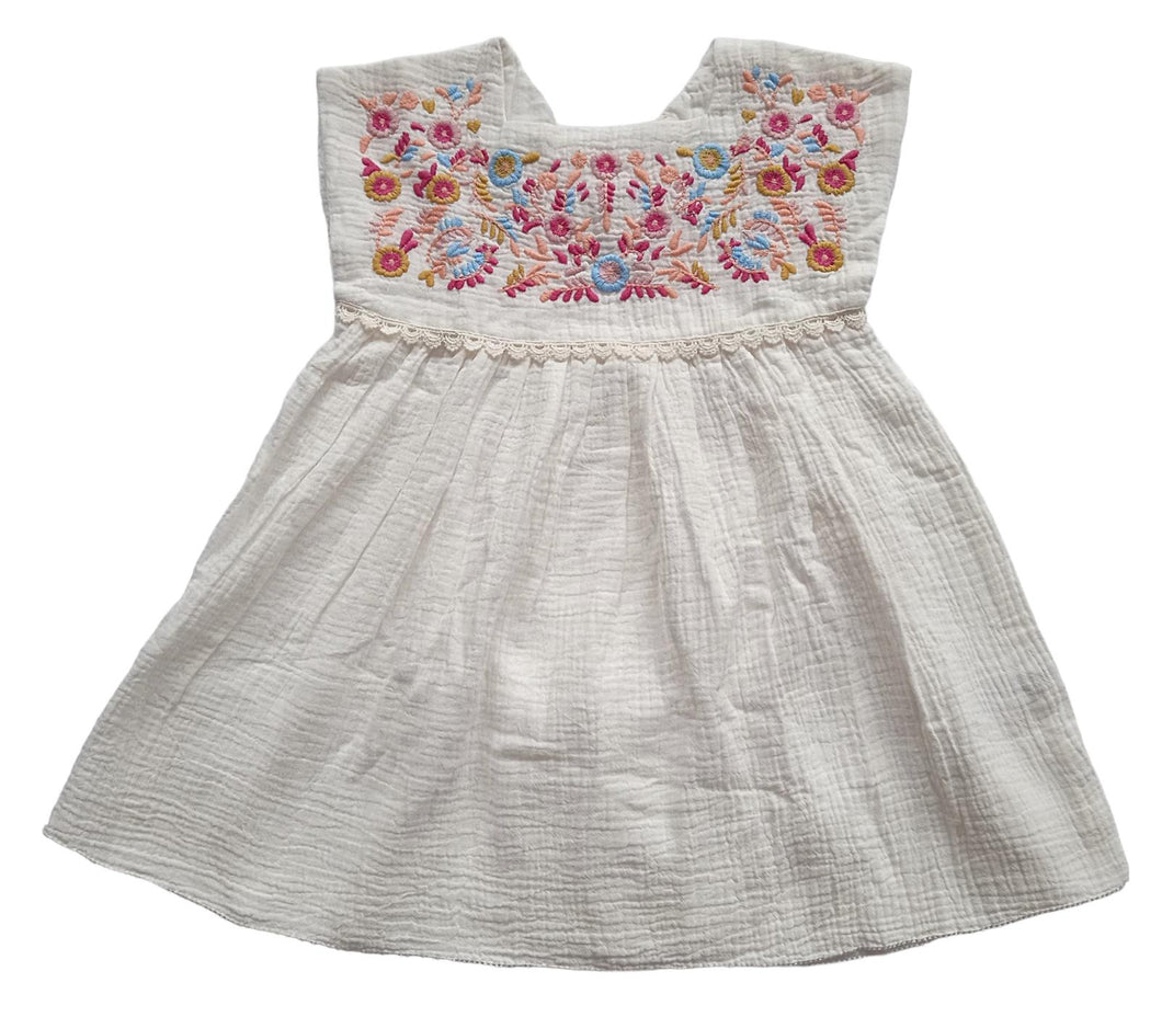 LOUISE MISHA Tapalpa Dress Floral Embroidered Cotton White 4 Years NEW RRP65
