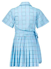 Load image into Gallery viewer, LES COYOTES DE PARIS Girls Blue Logo Check Desi Wrap Dress 18 Yrs RRP125 NEW
