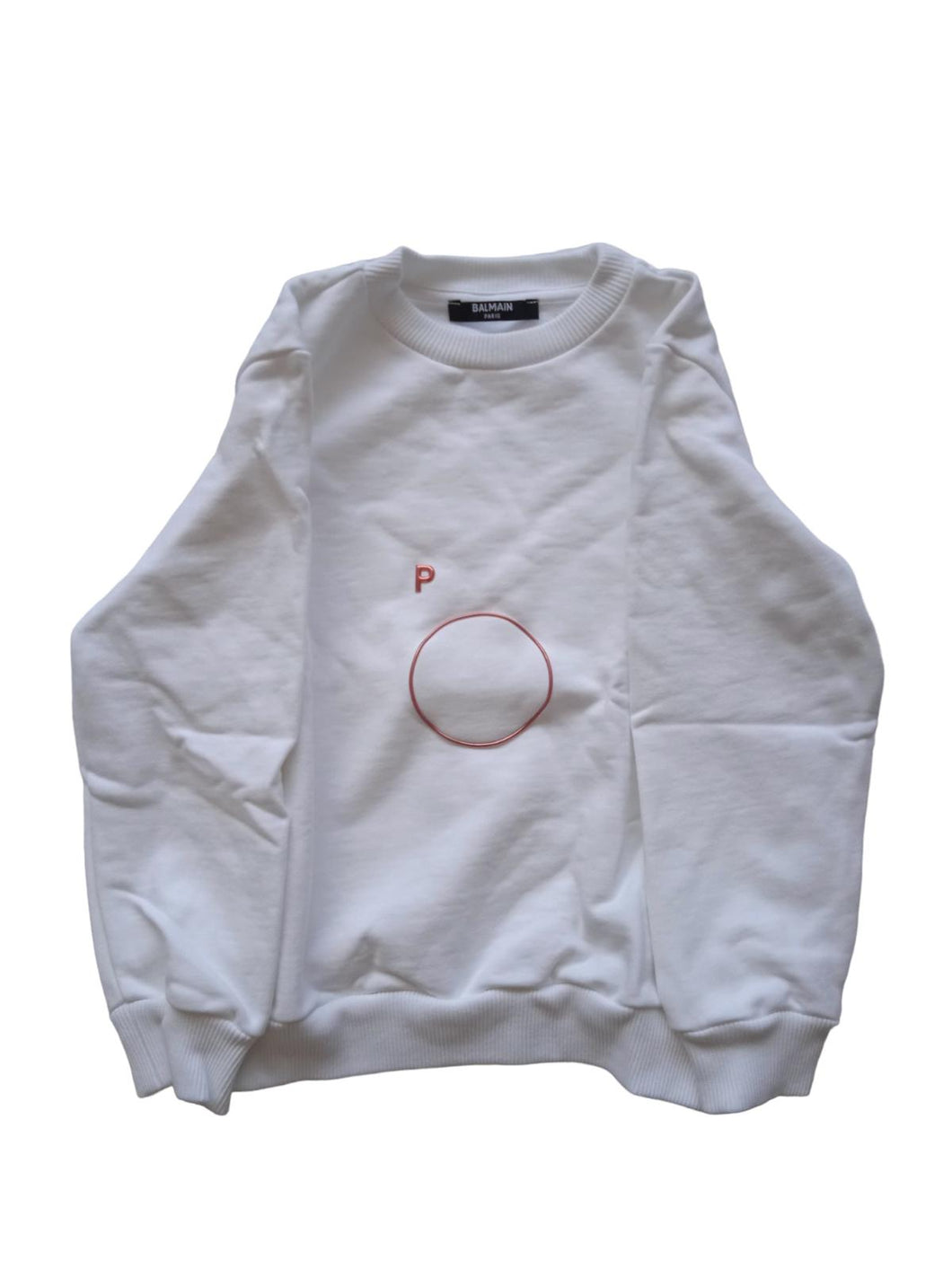 BALMAIN Girls White Cotton Long Sleeve Raised Logo Jumper Size 6 Yrs RRP165 NEW