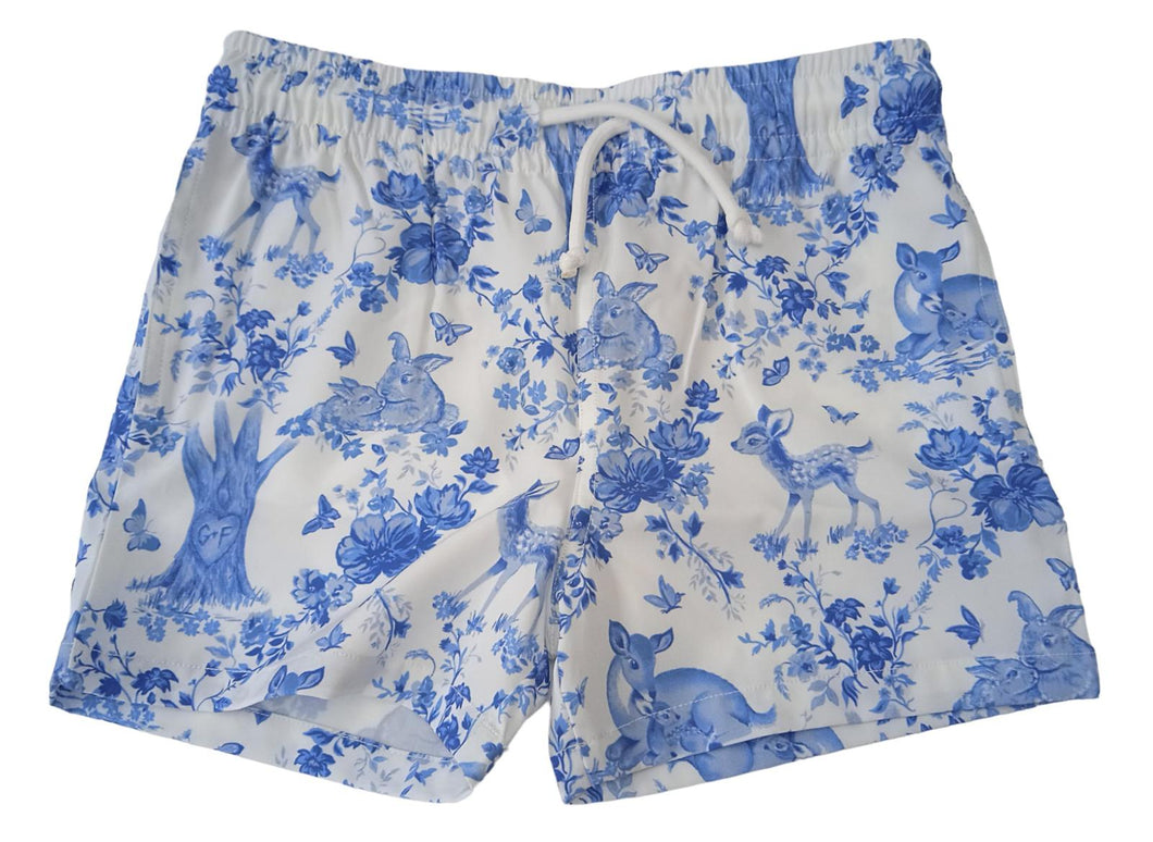 FRANKIES BIKINIS KIDS x GIGI HADID Yomi Toile Swim Shorts Blue 6 Years NEW RRP60
